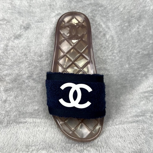 Chanel Terry Pool Women's 39 US 9 Slide Blue Open Toe Casual Slip On Sandal - Picture 7 of 12